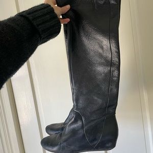 Black knee length leather boots